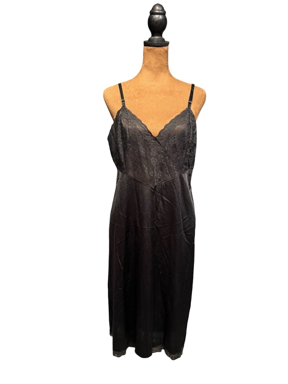 Vintage Vanity Fair Black Lace Nylon Slip Dress